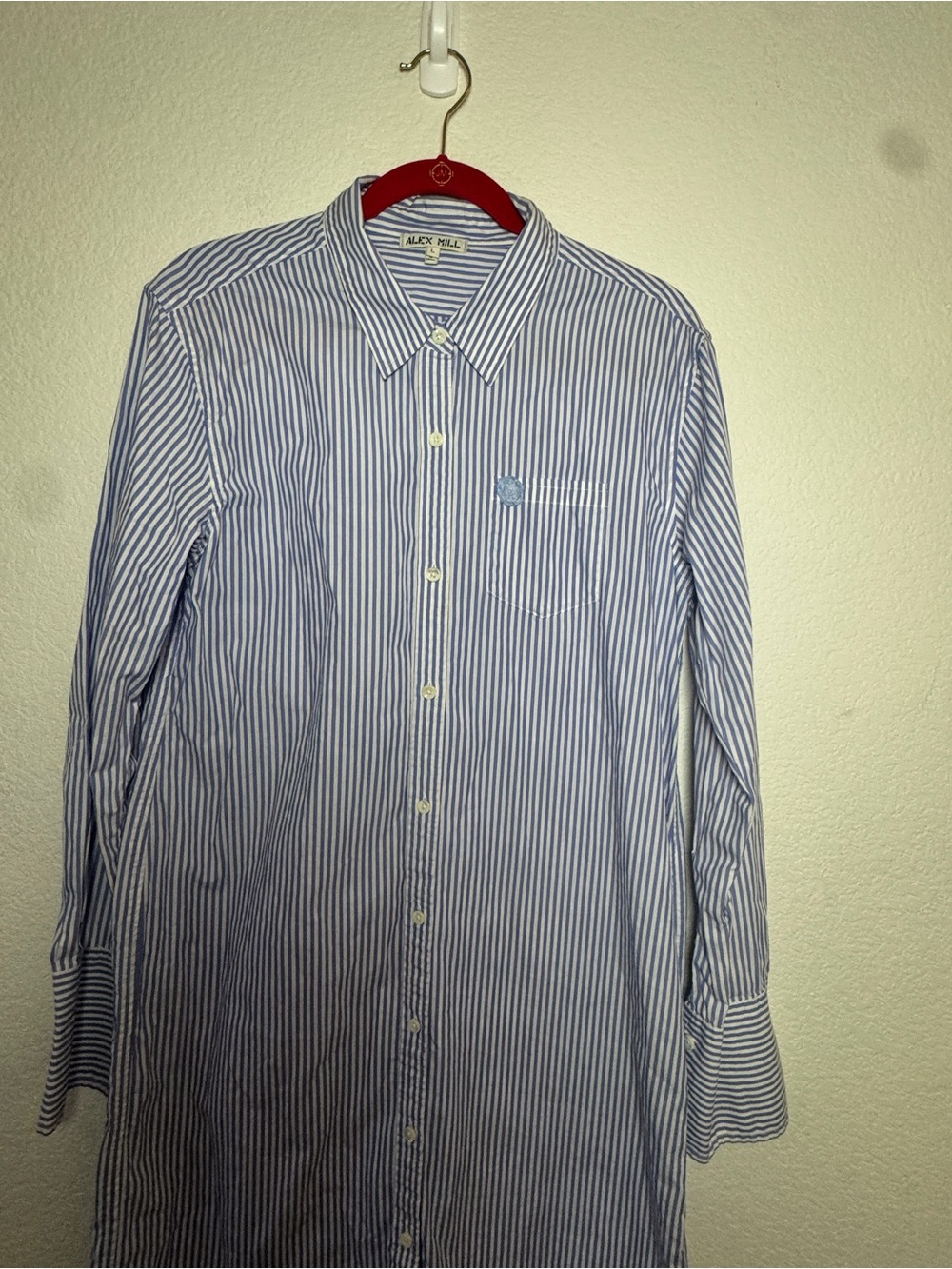 ALEX MILLS Blue and White Striped Shirt Dress size Large - Picture 4 of 11